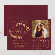 Gold Leaves on Burgundy Photo & Calendar Wedding