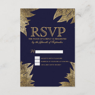 Gold Leaves on Navy Blue RSVP Cards