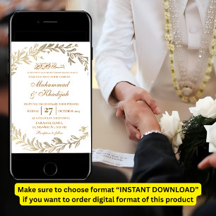 Gold Leaves Ornate Muslim Wedding Invitation Nikah