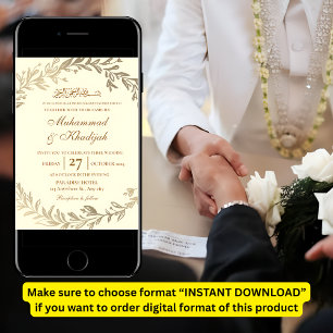 Gold Leaves Ornate Muslim Wedding Invitation Nikah