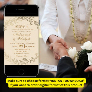 Gold Leaves Ornate Muslim Wedding Invitation Nikah
