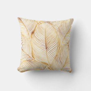 Gold Leaves White Elegant Pattern Cushion