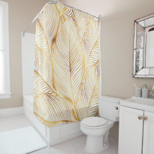 Gold Leaves White Elegant Pattern Shower Curtain