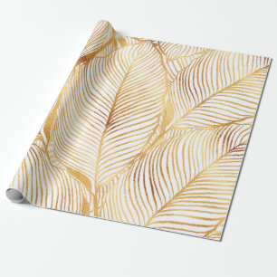 Gold Leaves White Elegant Pattern Wrapping Paper