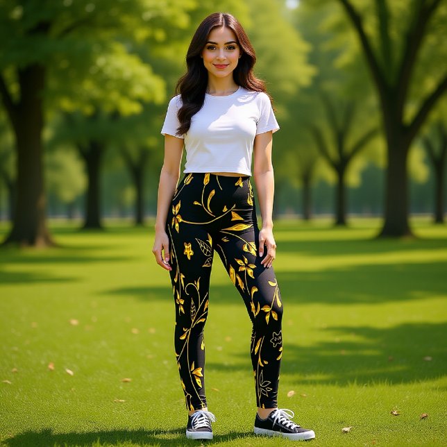 Gold leaves with black back ground leggings (Creator Uploaded)