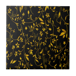 Gold leaves with black back ground tile