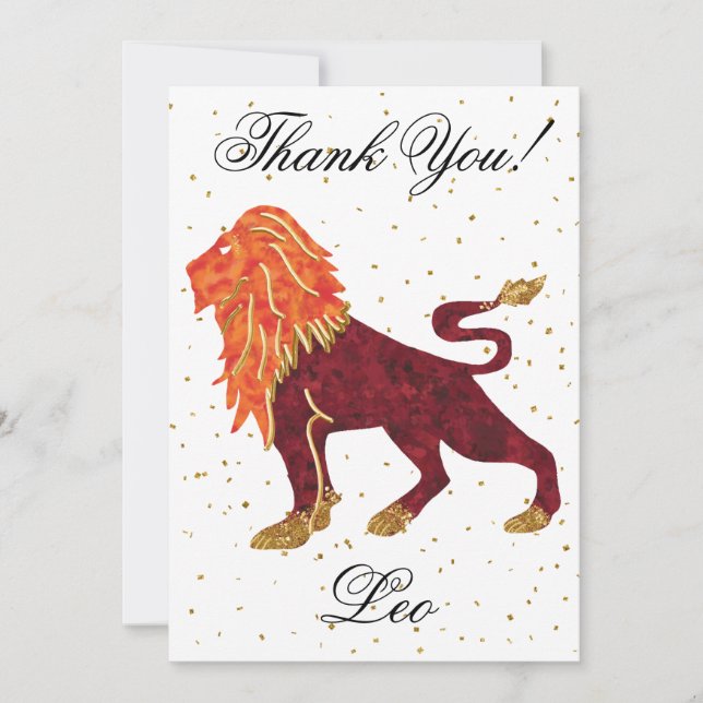 Gold Leo 1st Birthday & Big Photo Thank You Card (Front)