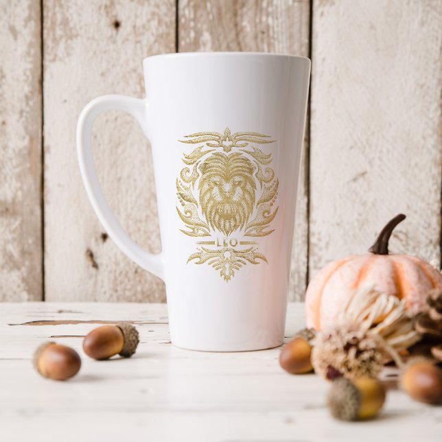 Gold Leo Astrology Zodiac Sign | Monogram Latte Mug (Creator Uploaded)