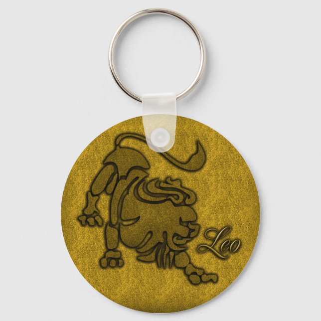 GOLD LEO ZODIAC SIGN KEY RING (Front)