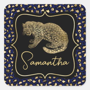 Gold Leopard and Blue Leopard Print Square Sticker