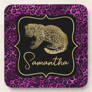 Gold Leopard and Purple Leopard Print Coaster
