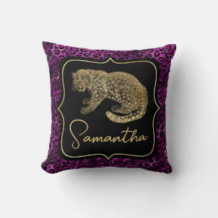 Gold Leopard and Purple Leopard Print Cushion