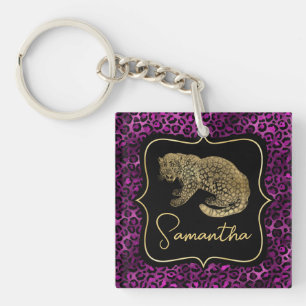 Gold Leopard and Purple Leopard Print Key Ring