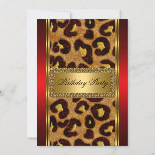 Gold Leopard and Red Art Deco Invitation