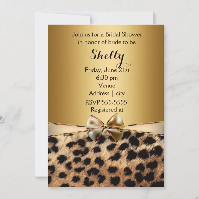 Gold Leopard Cheetah Print Bow Party Invitation (Front)