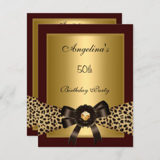 Gold Leopard Coffee Brown Black 50th Birthday 3 Invitation