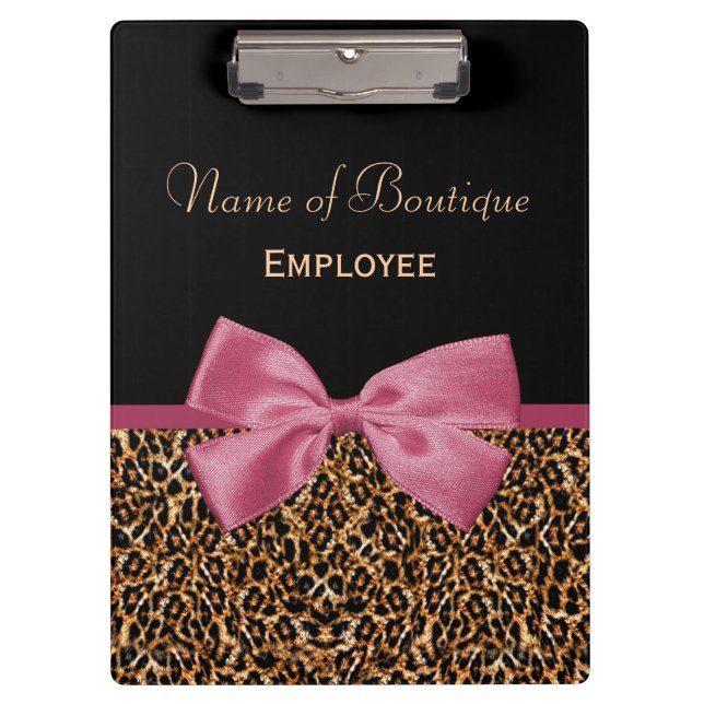 Gold Leopard Fur Chic Sangria Pink Bow Boutique Clipboard (Front)