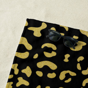 Gold Leopard, Gold Glitter, Leopard Pattern Beach Towel