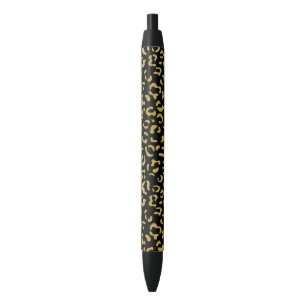 Gold Leopard, Gold Glitter, Leopard Pattern Black Ink Pen