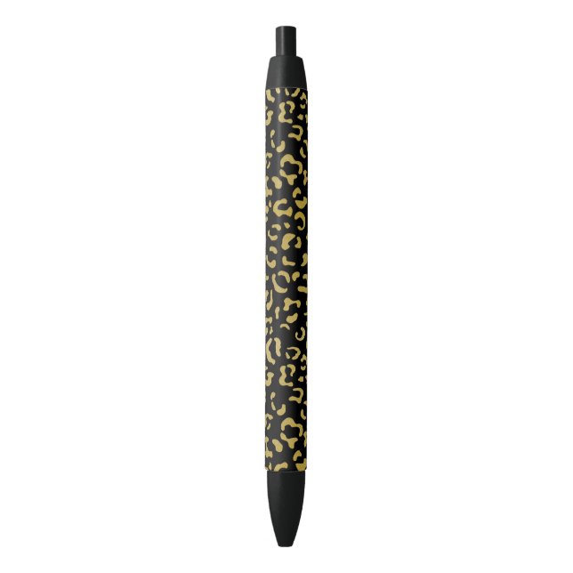 Gold Leopard, Gold Glitter, Leopard Pattern Black Ink Pen (Front Vertical)