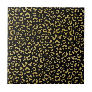Gold Leopard, Gold Glitter, Leopard Pattern Ceramic Tile