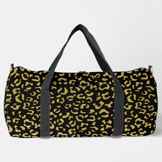 Gold Leopard, Gold Glitter, Leopard Pattern Duffle Bag (Front)