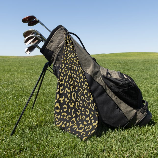 Gold Leopard, Gold Glitter, Leopard Pattern Golf Towel (Green)