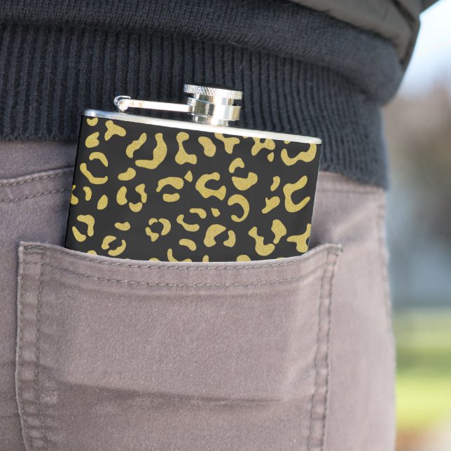 Gold Leopard, Gold Glitter, Leopard Pattern Hip Flask (In Situ)