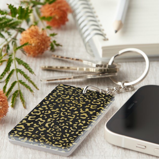 Gold Leopard, Gold Glitter, Leopard Pattern Key Ring (Front Right)