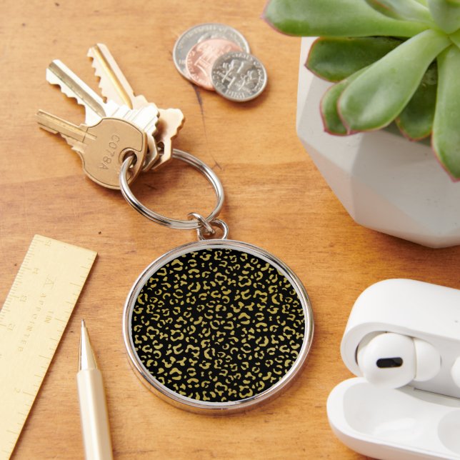 Gold Leopard, Gold Glitter, Leopard Pattern Key Ring (Desk)