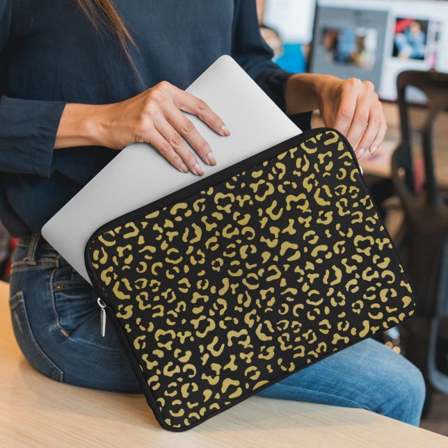 Gold Leopard, Gold Glitter, Leopard Pattern Laptop Sleeve (Creator Uploaded)