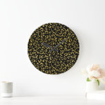 Gold Leopard, Gold Glitter, Leopard Pattern Large Clock<br><div class="desc">Elegant,  stylish and sophisticated leopard pattern in gold colour. Modern and trendy gift,  perfect for the animal print lover in your life.</div>