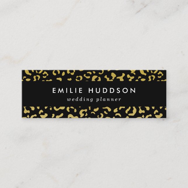 Gold Leopard, Gold Glitter, Leopard Pattern Mini Business Card (Front)