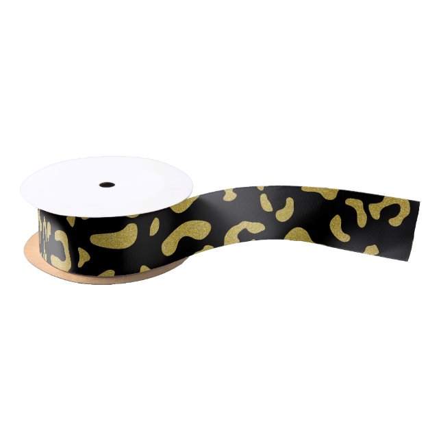 Gold Leopard, Gold Glitter, Leopard Pattern Satin Ribbon (Spool)