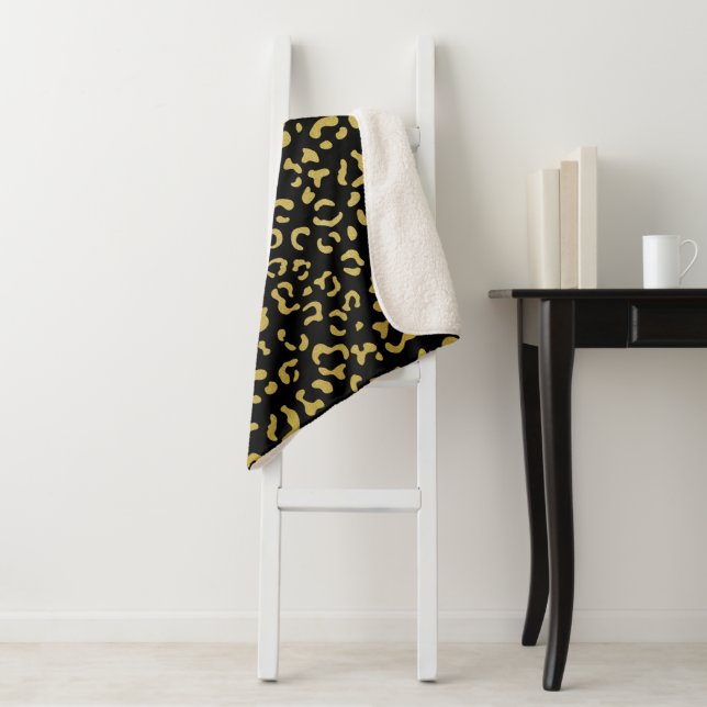 Gold Leopard, Gold Glitter, Leopard Pattern Sherpa Blanket (In Situ)
