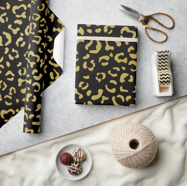 Gold Leopard, Gold Glitter, Leopard Pattern Wrapping Paper (Crafts)