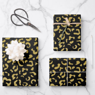 Gold Leopard, Gold Glitter, Leopard Pattern Wrapping Paper Sheet