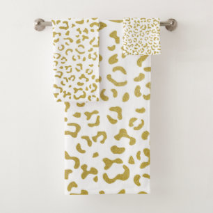 Gold Leopard, Gold Glitter, Leopard Print Bath Towel Set