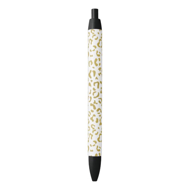 Gold Leopard, Gold Glitter, Leopard Print Black Ink Pen (Front Vertical)