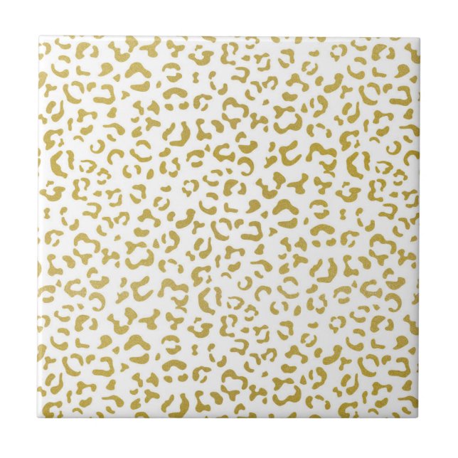 Gold Leopard, Gold Glitter, Leopard Print Ceramic Tile (Front)