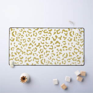 Gold Leopard, Gold Glitter, Leopard Print Desk Mat