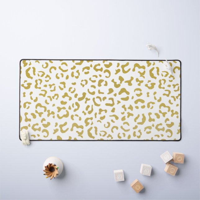Gold Leopard, Gold Glitter, Leopard Print Desk Mat (Kids Table)
