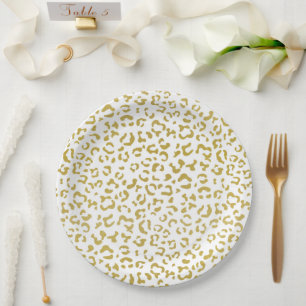 Gold Leopard, Gold Glitter, Leopard Print Paper Plate