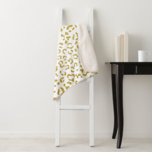 Gold Leopard, Gold Glitter, Leopard Print Sherpa Blanket