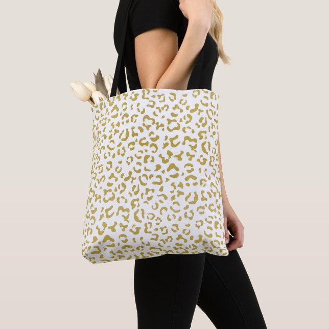 Gold Leopard, Gold Glitter, Leopard Print Tote Bag (Close Up)