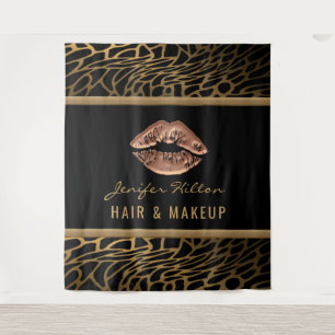 Gold leopard kissing lips contemporary tapestry