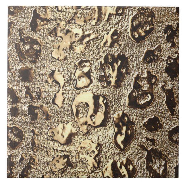 Gold Leopard Metallic Animal Spots Ceramic Tile (Front)