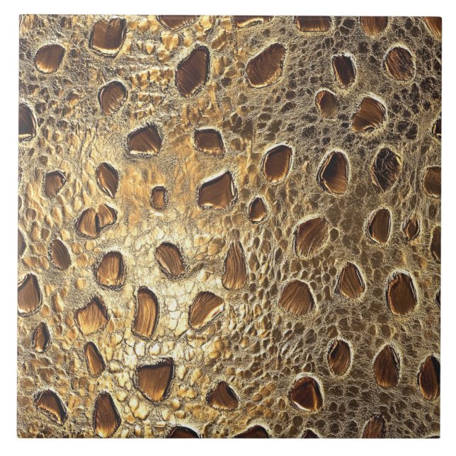 Gold Leopard Metallic Animal Spots Ceramic Tile (Front)