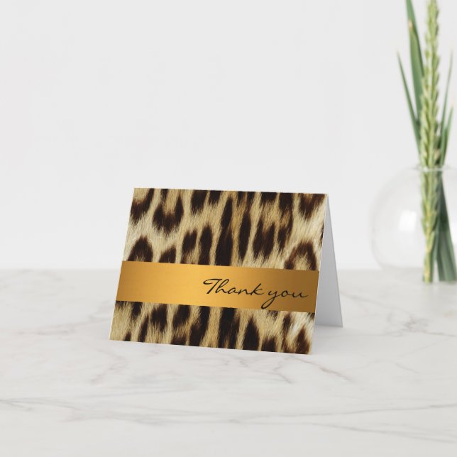 Gold Leopard Monogram Stripes Thank You Note Card (Front)
