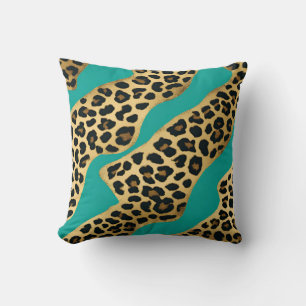 Gold Leopard Print And Teal Cushion